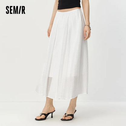 Semir Women Skirt High Waist A-Line Long
