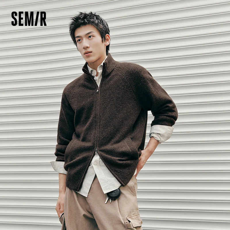 Semir Men Cardigan Mock Neck Raglan Sleeve