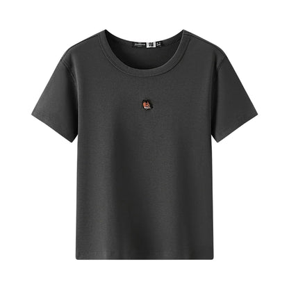Semir Short Sleeve T-Shirt Women Cropped Slim Fit Slimming 2025 New Summer Embroidered Pullover Cute for Everyday and Stylish