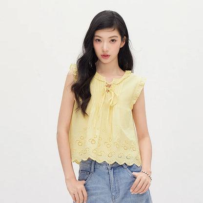 Semir Women Shirt Embroidered Bow Ruffle Lace