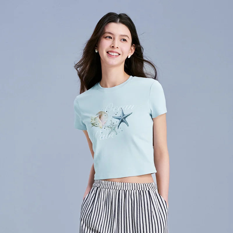 Semir Women Tshirt Short Sleeve Cooling Print Petite