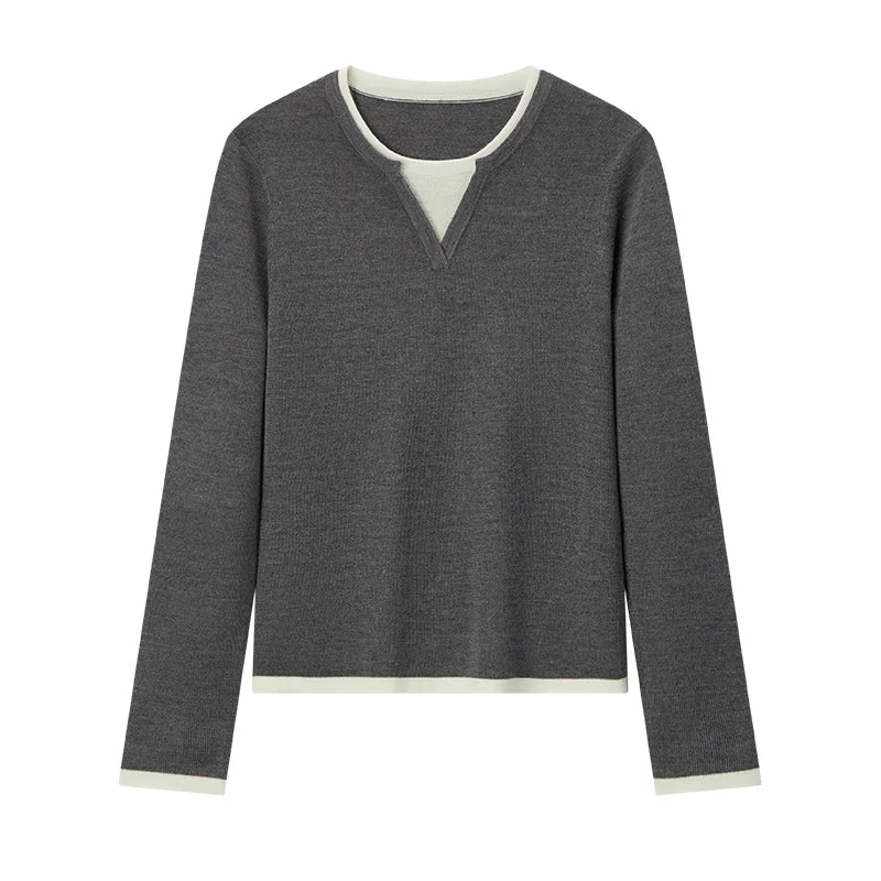 Semir Women Knitted Sweater Round Neck Colorblock