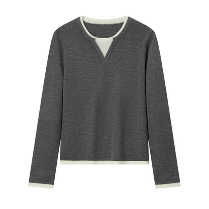 Semir Women Knitted Sweater Round Neck Colorblock