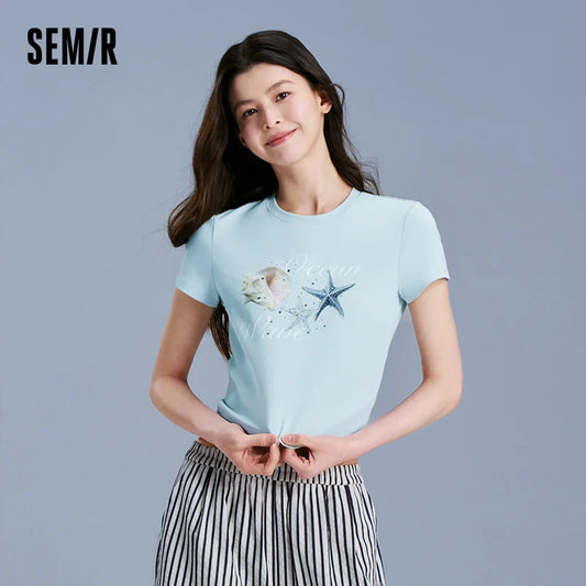 Semir Women Tshirt Short Sleeve Cooling Print Petite