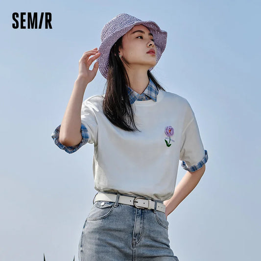 Semir Short Sleeve T-Shirt Women Mid-long Style Moisture-wicking and Quick-dry 2025 New Style Summer Outfit Gentle Pink Top