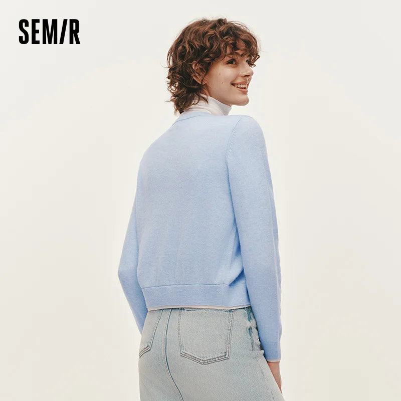 Semir Women Knitted Sweater Slim Embroidered Pullover