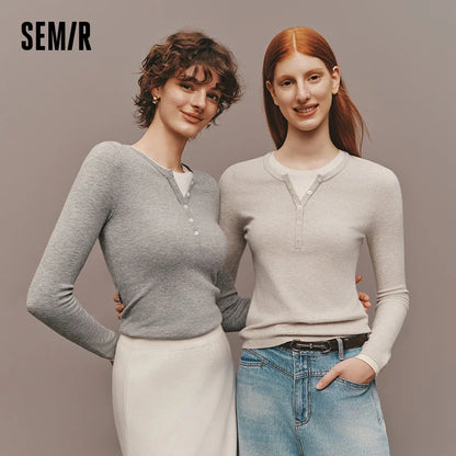 Semir Women Knitted Sweater Henley Collar Slim