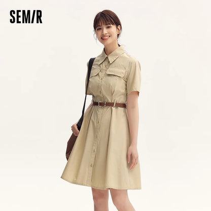 Semir Dress Women Pure Cotton Fashionable and Elegant 2025 New Summer Version Slimming and Waist-tightening Shirt Dress