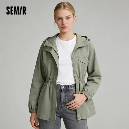 Semir Women Denim Jacket Retro Loose Waist Cinched