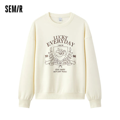 Semir Hoodie Women Design-featured Embroidered Loose and Lazy 2025 New Spring Round-neck Drop-shoulder Pullover Fashionable
