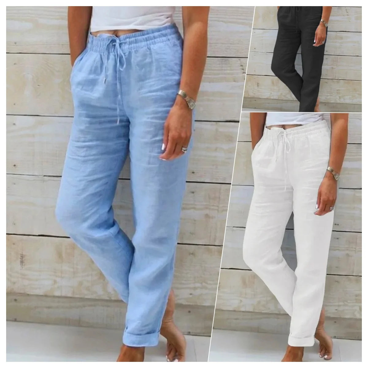 Women's Cotton Linen High Waist Pencil Pants
