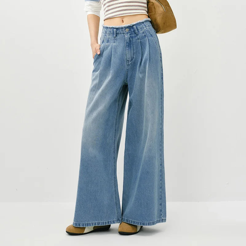 Semir Women Raw Hem High Waist Wide Leg Jeans