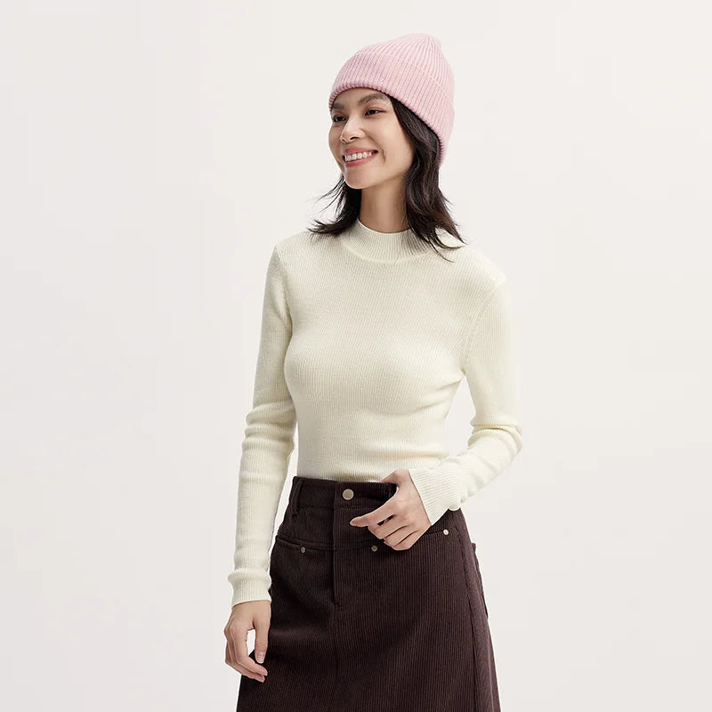 Semir Women Sweater Slim Wool Semi-High Neck
