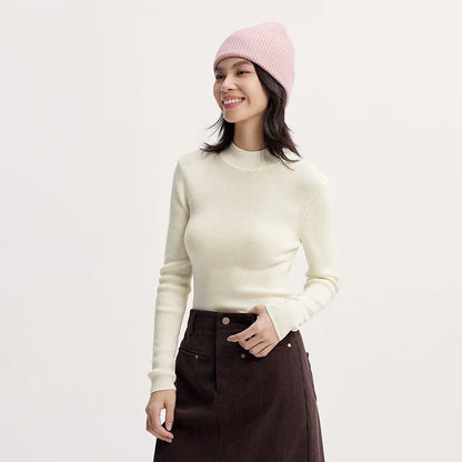 Semir Women Sweater Slim Wool Semi-High Neck