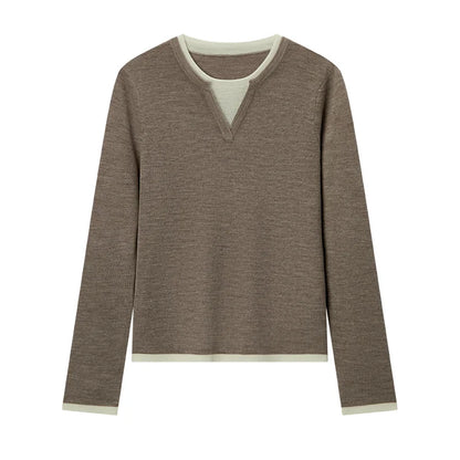 Semir Women Knitted Sweater Round Neck Colorblock