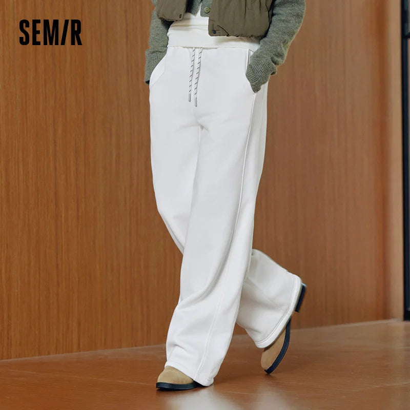Semir Women Pants Fleece Lined Drawstring Wide Leg