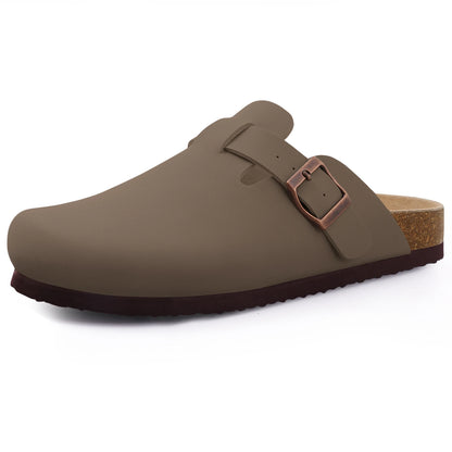 Comwarm Cork Footbed Clogs, Leather Mules with Arch Support, Comfortable Indoor/Outdoor Flat Slides for Women & Men.