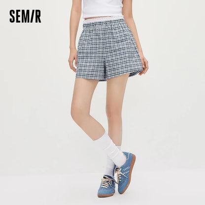 Semir Women Shorts Patchwork Lace Plaid Loose