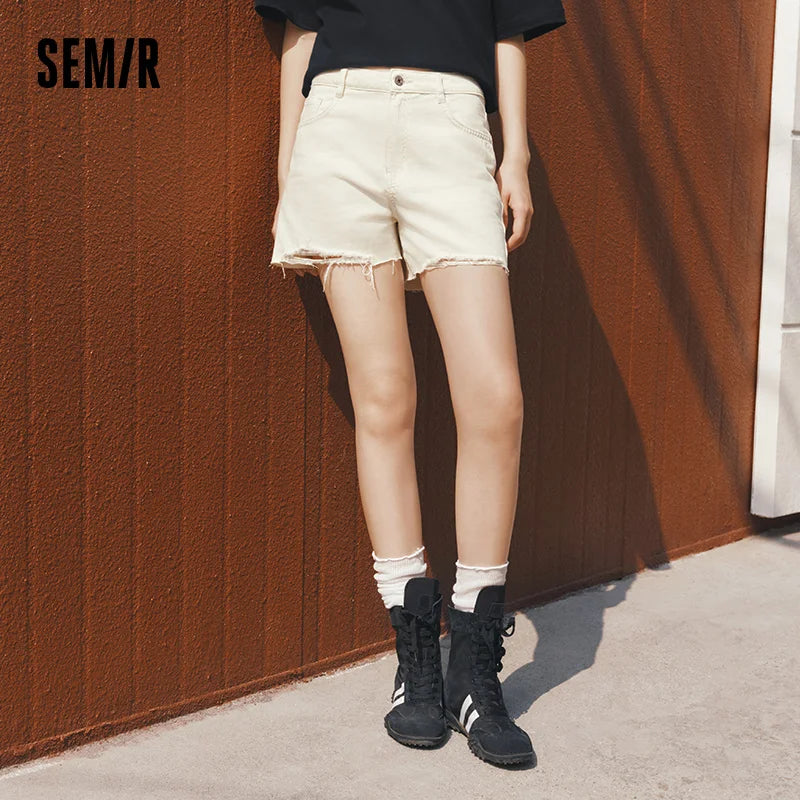 Semir Women Frayed Denim A-Line Shorts