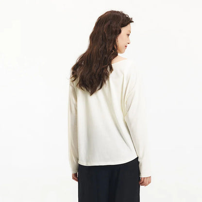 Semir Long Sleeve T-Shirt Women U Neck Solid Color Cardigan Minimalist Elegant 2025 New Summer Loose Top Gentle for Daily Wear