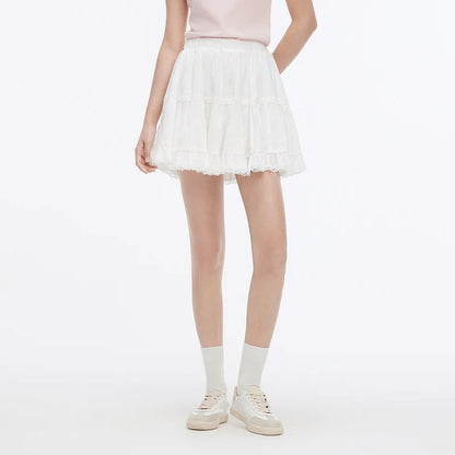 Semir Women Skirt Jacquard Lace Trim Fluffy A-Line Mini