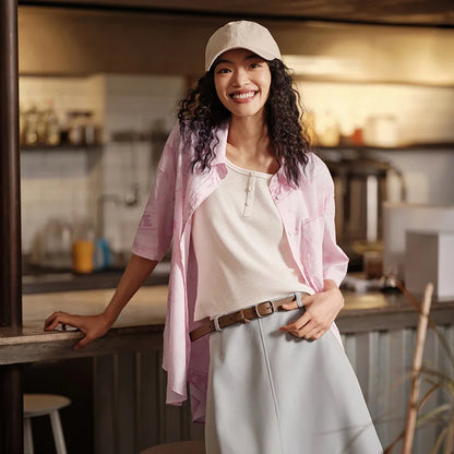Semir Mid-sleeve Shirt Women Popeye Co-branded Mid-long Style Summer 2025 New Version Full-print Shirt