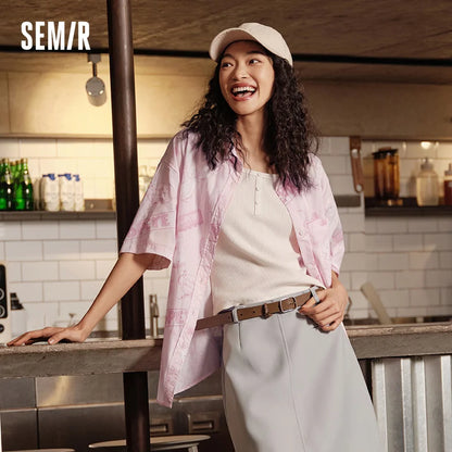 Semir Mid-sleeve Shirt Women Popeye Co-branded Mid-long Style Summer 2025 New Version Full-print Shirt