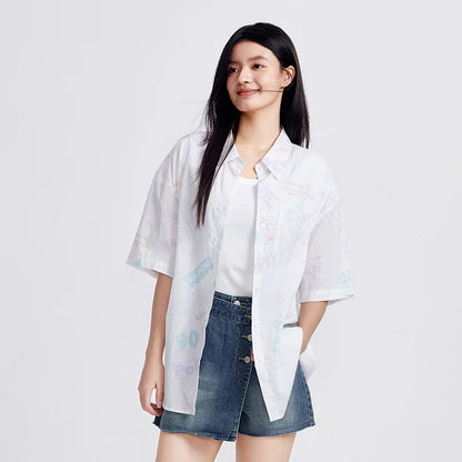 Semir Mid-sleeve Shirt Women Popeye Co-branded Mid-long Style Summer 2025 New Version Full-print Shirt