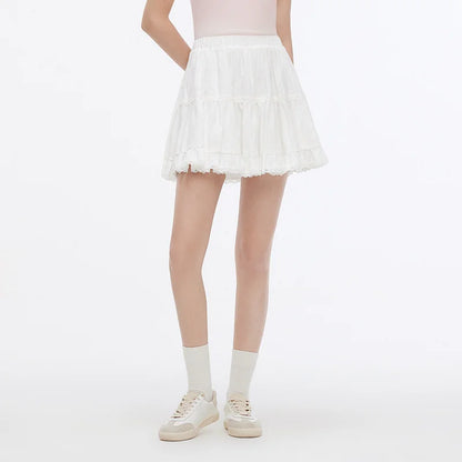 Semir Women Skirt Jacquard Lace Trim Fluffy A-Line Mini