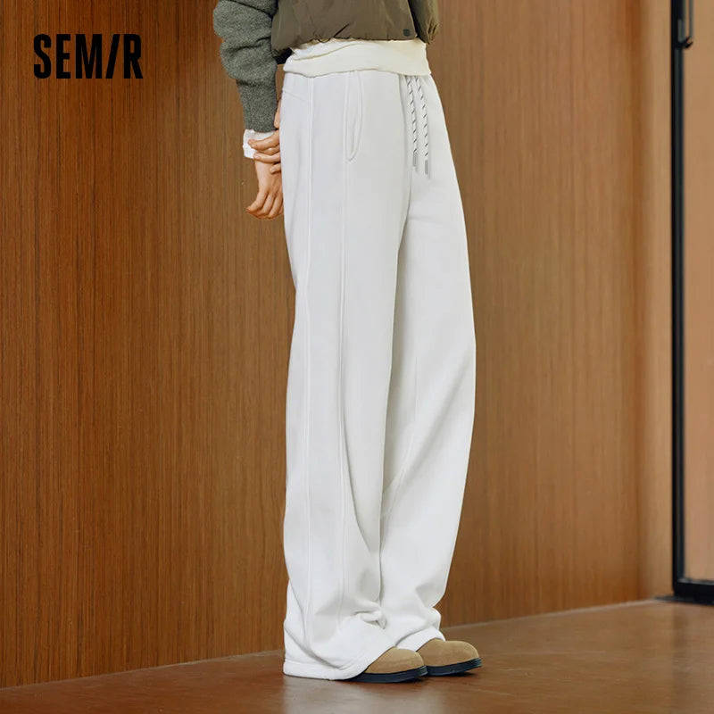 Semir Women Pants Fleece Lined Drawstring Wide Leg