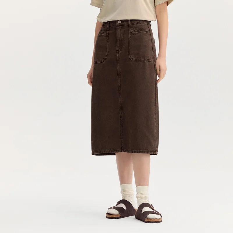 Semir Women Denim Skirt Split Retro Straight