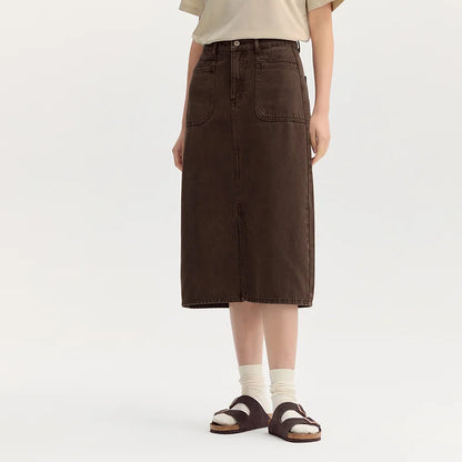 Semir Women Denim Skirt Split Retro Straight