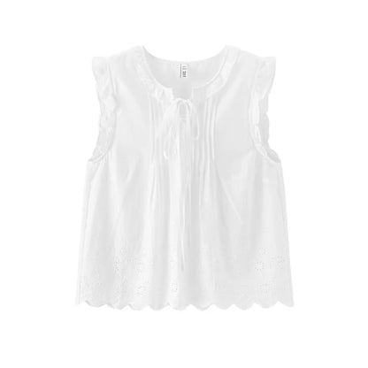 Semir Women Shirt Embroidered Bow Ruffle Lace