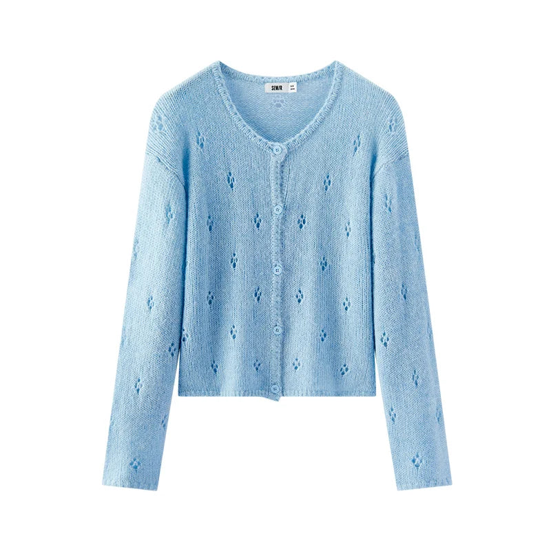 Semir Women Red Cardigan Hollow Crew Neck