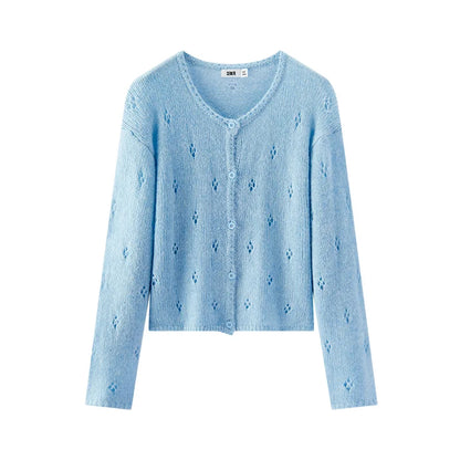 Semir Women Red Cardigan Hollow Crew Neck