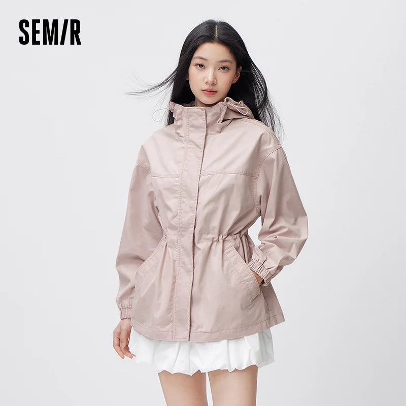 Semir Women Denim Jacket Retro Loose Waist Cinched