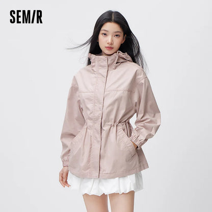 Semir Women Denim Jacket Retro Loose Waist Cinched