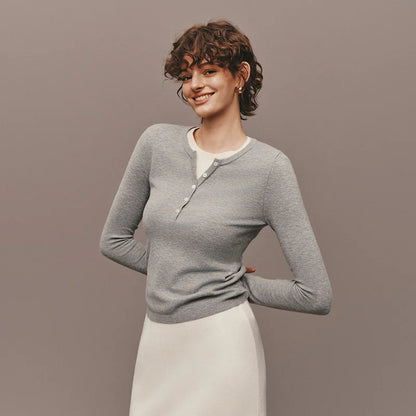Semir Women Knitted Sweater Henley Collar Slim
