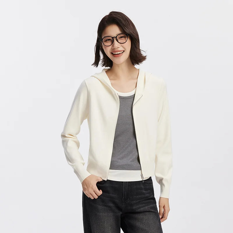 Semir Women Cardigan Hooded Solid Knitwear