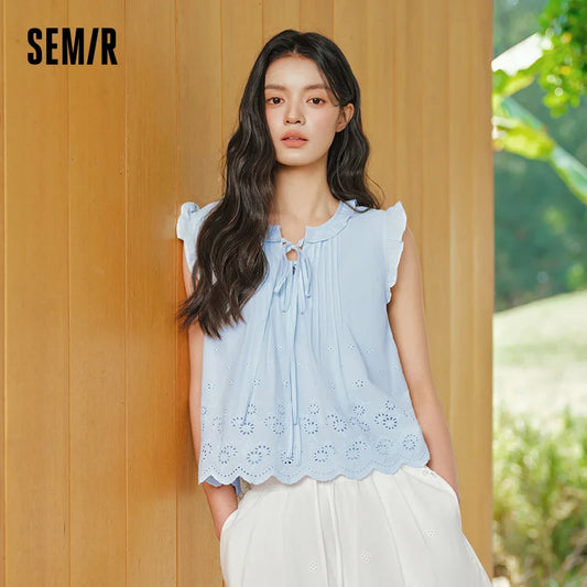 Semir Women Shirt Embroidered Bow Ruffle Lace