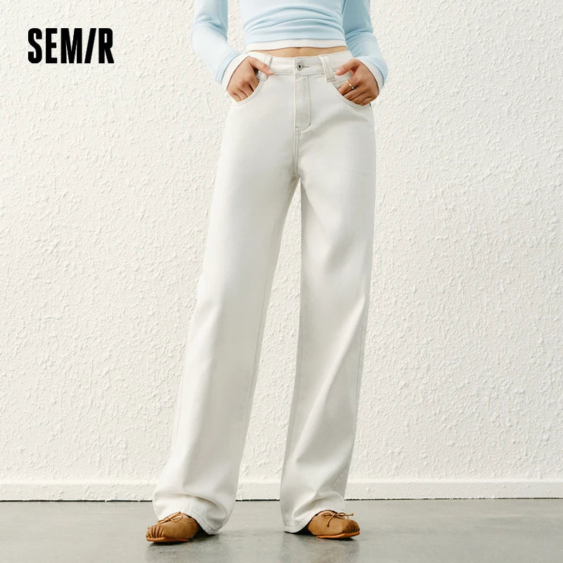 Semir Women Jeans Fleece-Lined Wide Leg Floor-Length