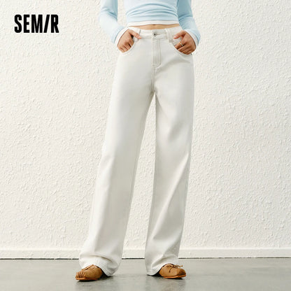 Semir Women Jeans Fleece-Lined Wide Leg Floor-Length