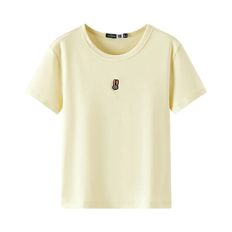 Semir Short Sleeve T-Shirt Women Cropped Slim Fit Slimming 2025 New Summer Embroidered Pullover Cute for Everyday and Stylish