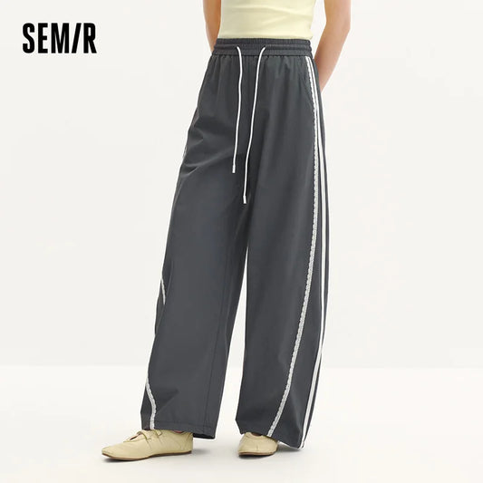 Semir Women Pants Color Block Ruffle Drawstring