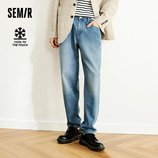 Semir Jeans Men Retro Distressed Wash Cool Feeling Tapered Pants 2025 New Summer Long Pants Classic Versatile for Casual Wear