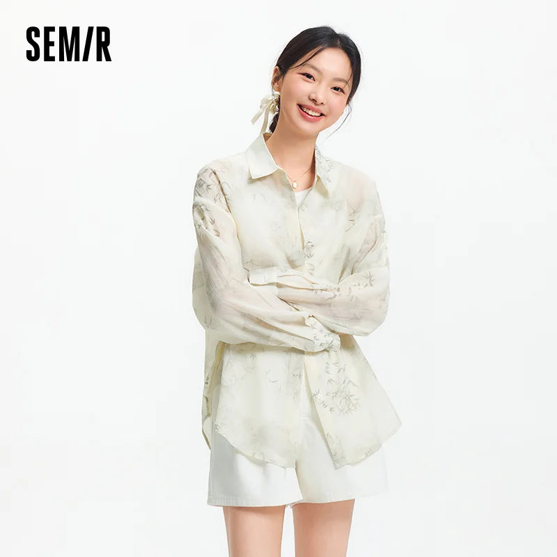 Semir Women Long Sleeve Shirt Oversize Print
