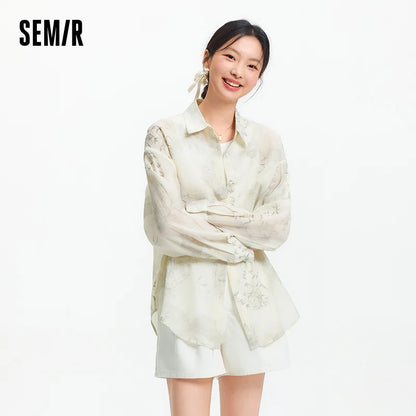 Semir Women Long Sleeve Shirt Oversize Print