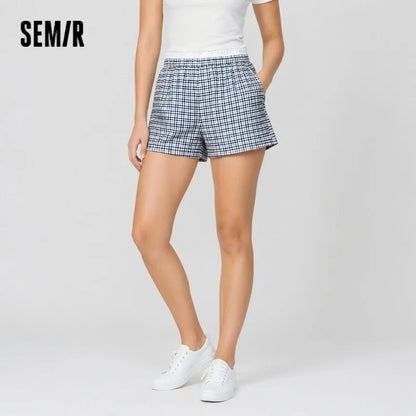 Semir Women Shorts Patchwork Lace Plaid Loose
