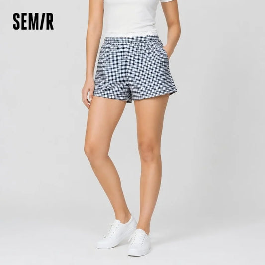 Semir Women Shorts Patchwork Lace Plaid Loose