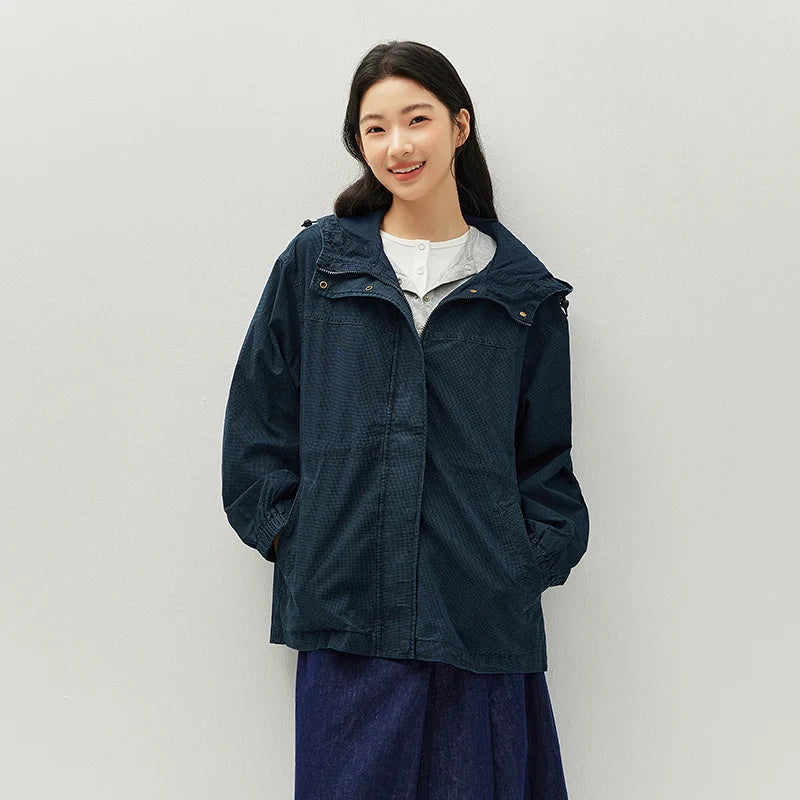 Semir Women Denim Jacket Retro Loose Waist Cinched